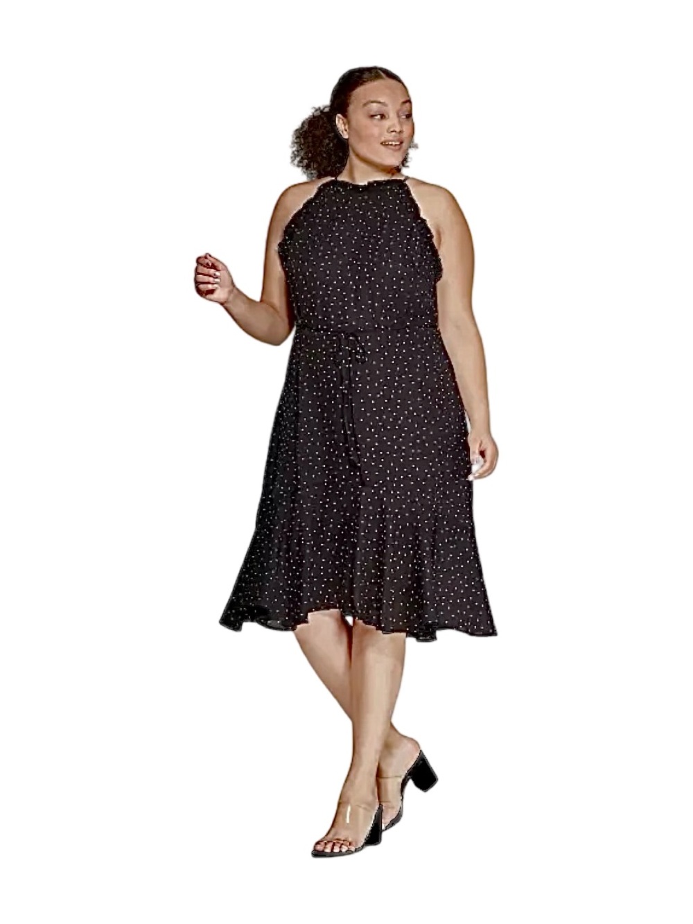 Who What Wear Black Polka Dot Halter Midi Dress- Small NWT